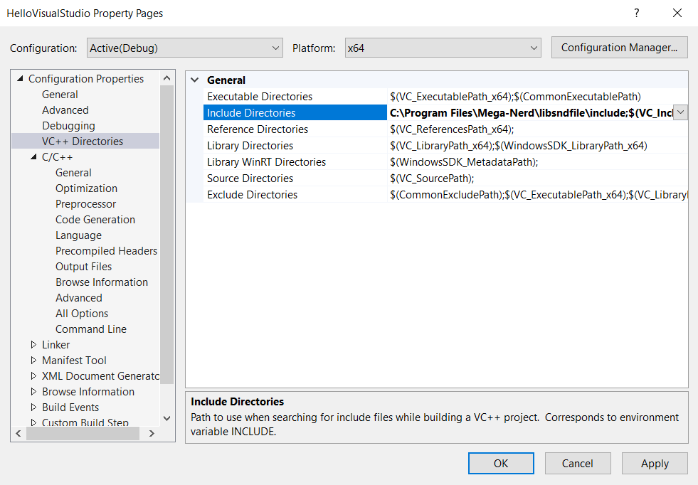 Configuration Properties --> VC++ Directories --> General --> Include Directories
