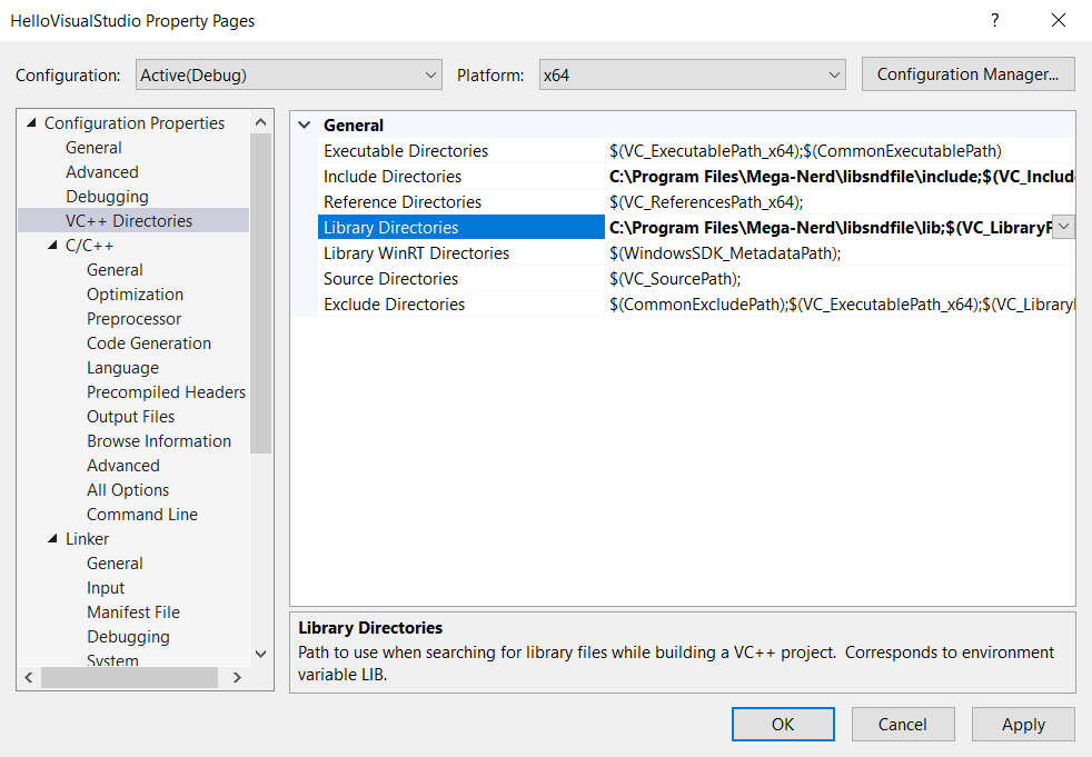Property Pages --> Configuration Properties --> VC++ Directories